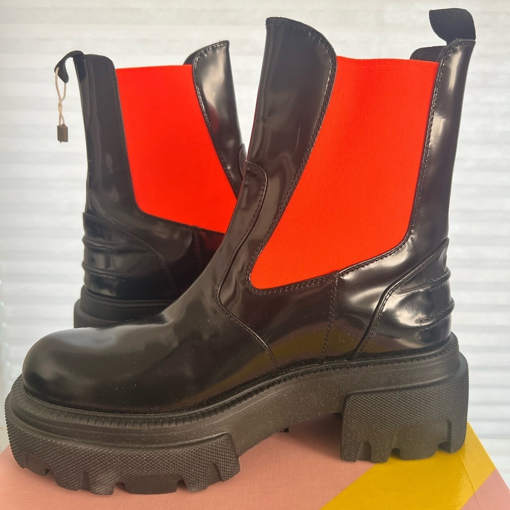 MSGM Stivale DONNA BLACK Chunky Lug Boot Highlight ORANGE EU 40 Brand NEW - Picture 4 of 11